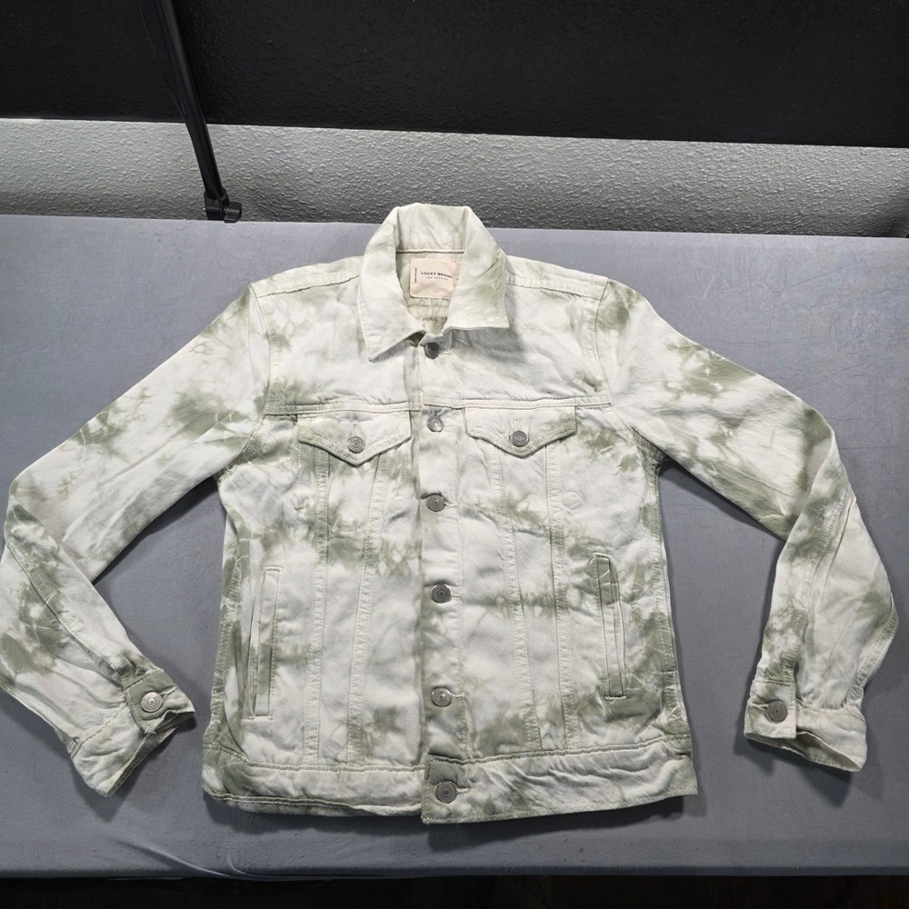 Lucky Brand Green Tie Dye Denim Trucker Jacket Small Cotton Tencel Blend